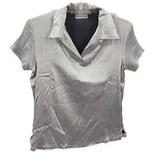 Anchor Blue Shimmery Gray Stretchy Short‎ Sleeve Blouse Top Cybercore